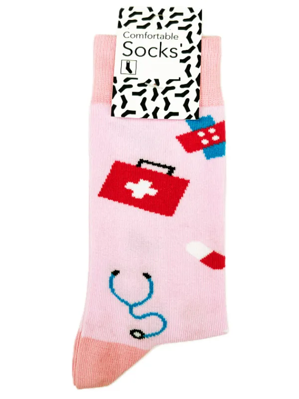 Hospitrix Happy Dames Sokken Care Symbols Roze