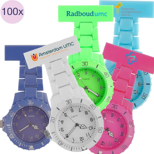 Hospitrix 100x Gepersonaliseerde Neon Verpleegkundehorloge met Logo